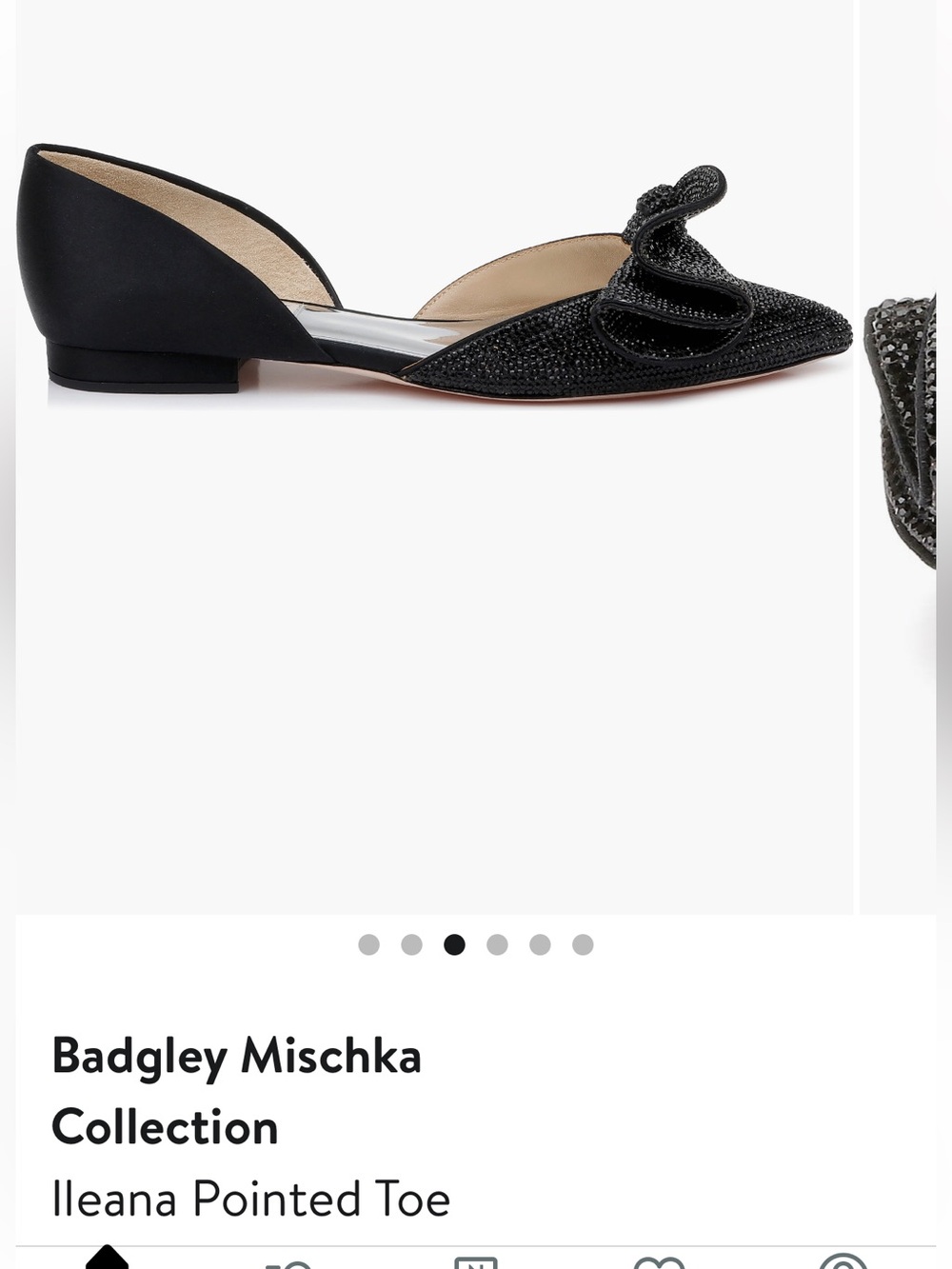 Badgley Mischka Black Pointed-Toe D'Orsay Flat with Crystal Bow